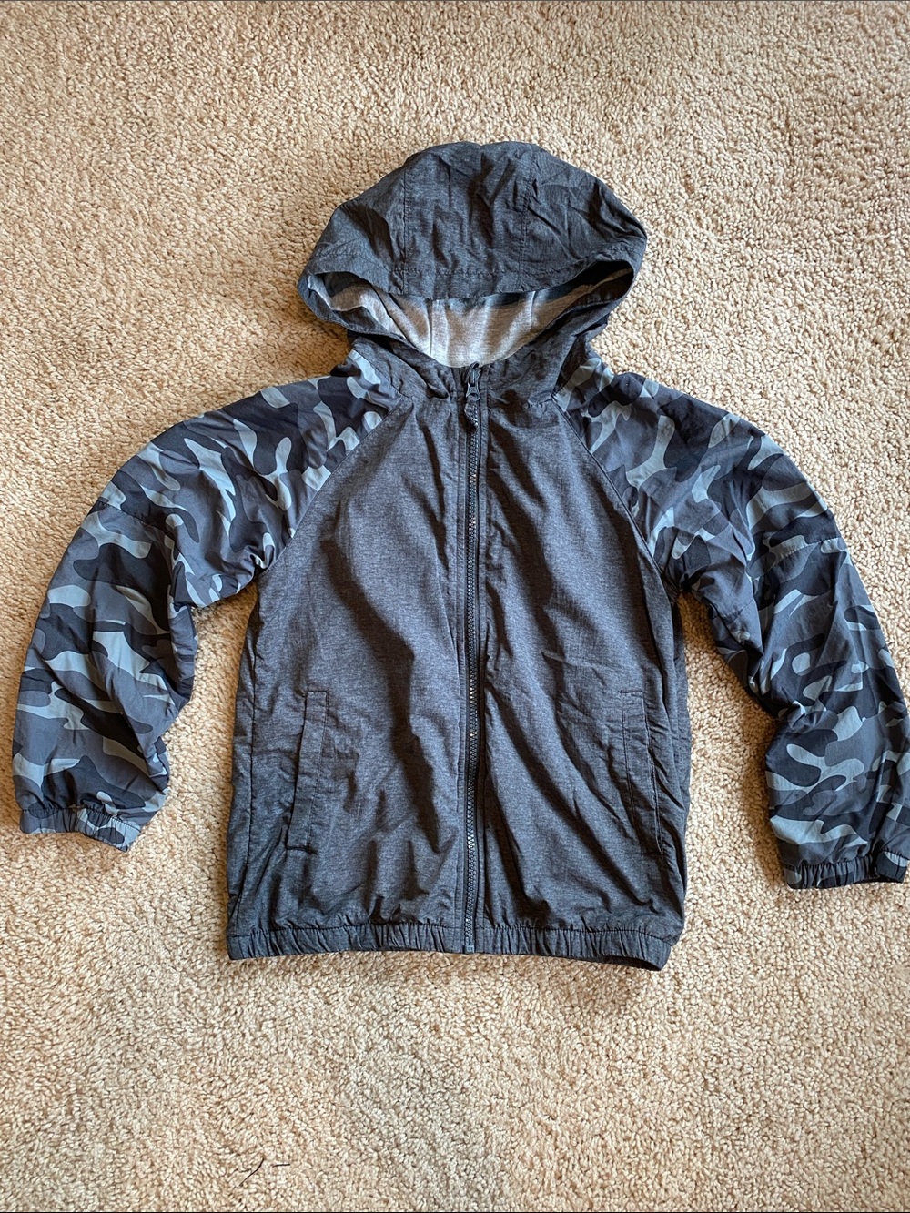 OshKosh B'gosh Gray Hooded Jacket with Camouflage Sleeves